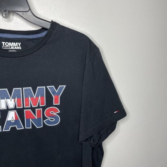 TOMMY HILFIGER Shirt Mens Medium M Black Graphic Logo Spellout Short Sleeve - Picture 2 of 8